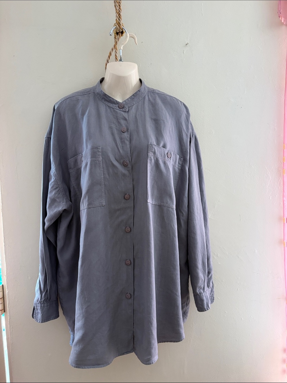 Eddie Bauer Slate Blue Button-Up Shirt. Linen